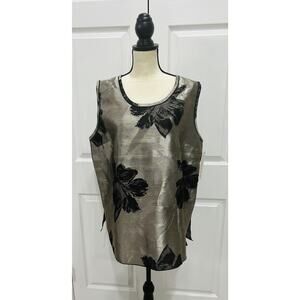 CAROLINE ROSE NWT Black Silver Metallic Evening Tunic Sleeveless Top Size XL